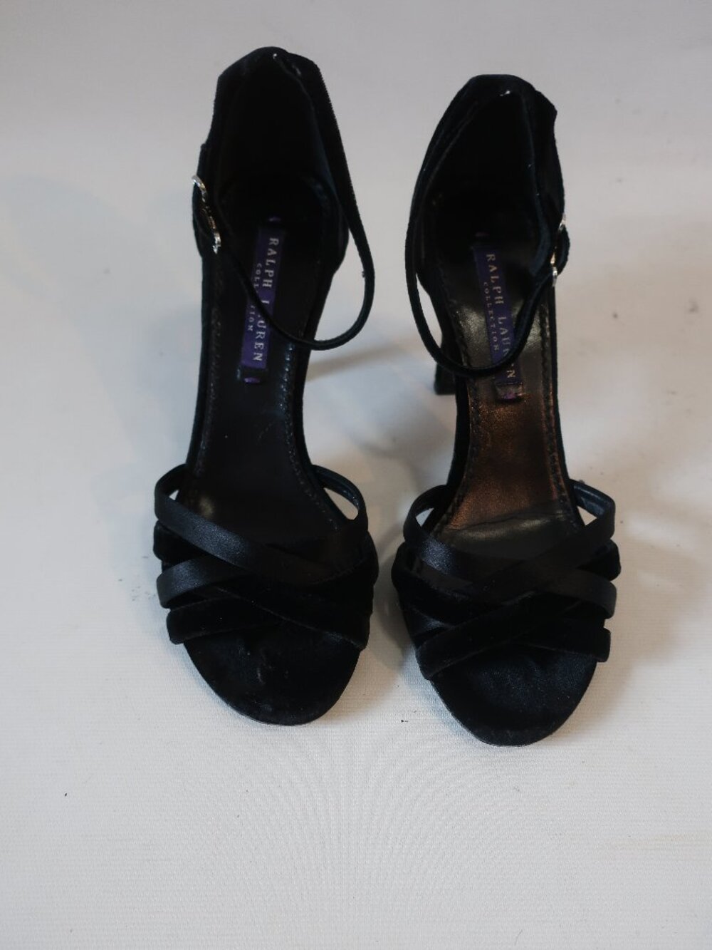 Womens Ralph Lauren Purple Label Black Strappy Satin & Velour Sandals 6